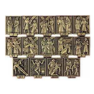 Stations of the Cross Rectangular Plaque Set for Custom Displays – 14 Plaques, 1" Bronze Plated, Made in Italy *  (Minimum quantity purchase is 1)