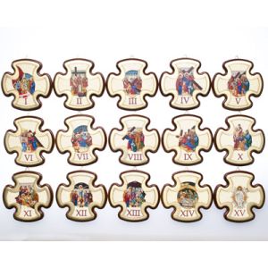 Stations of the Cross Set in Color - 3 3/4" Wood with Gold Border, Made in Italy  (Minimum quantity purchase is 1) 