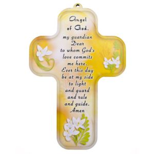  Picture Cross on Wood - Angel of God prayer 5 inch   (Minimum quantity purchase is 1)
