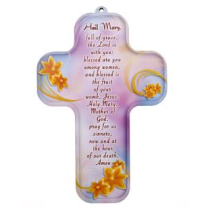  Picture Cross on Wood - Hail Mary prayer 5 inch.    (Minimum quantity purchase is 1)