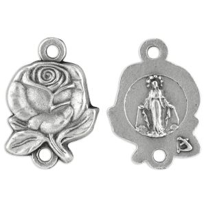 Our Lady of Grace Rose Our Father Bead - 3/4" Silver Oxidized, Made in Italy  *  (Minimum quantity purchase is 6)