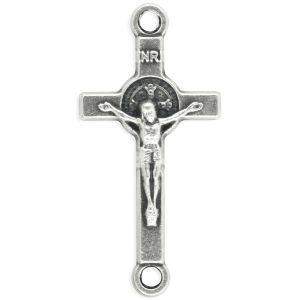 St Benedict Crucifix Our Father Bead - 1" Silver Oxidized, Made in Italy  *   (Minimum quantity purchase is 6)