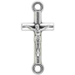 Simple Crucifix Our Father Bead - 1" Silver Oxidized, Made in Italy *  (Minimum quantity purchase is 6)