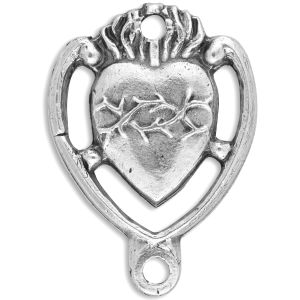 Sacred Heart & Our Lady of Sorrows Our Father Bead – 13/16" Silver Oxidized, Made in Italy *  (Minimum quantity purchase is 6)