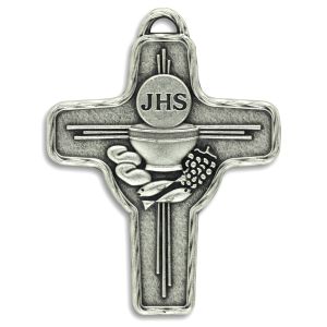 First Communion Cross Pendant – 1 3/4” Silver Oxidized, Made in Italy  (Minimum quantity purchase is 1)