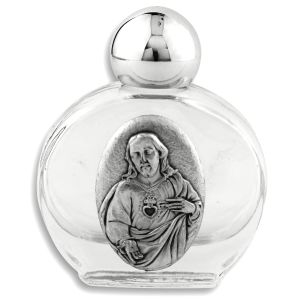 Sacred Heart of Jesus Glass Holy Water Bottle - 1.5 oz Travel Size, Made in Italy   (Minimum quantity purchase is 1)