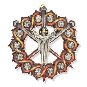 Stations of the Cross Crown of Thorns & Three Nails Wall Plaque (Wood & Colored Accents) – 4 3/4", Made in Italy  (Minimum quantity purchase is 1)