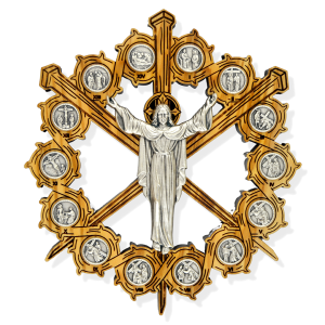 Stations of the Cross Crown of Thorns & Three Nails Wall Plaque (Olivewood) – 4 3/4", Made in Italy  (Minimum quantity purchase is 1)