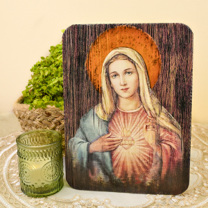Immaculate Heart of Mary Wood Grain Wall Plaque – 8", Joseph’s Studio