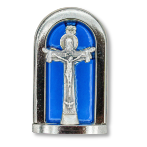 Tabletop Trinity Crucifix with Blue Enamel - 2-1/2", Silver Ox  (Minimum quantity purchase is 1)