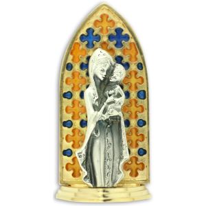 Madonna and Child Tabletop Arched Icon with Stained Glass Accents - 3 5/16"  (Minimum qty. purchase is 1) 