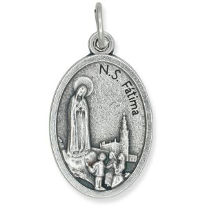 Our Lady of Fatima Medal/Sacred Heart- Silver Oxidized Die Cast - 1"  Made In Italy  (Minimum quantity purchase is 3)