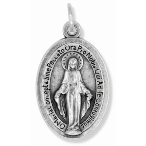 Miraculous Medal (Latin Traditional) – 1" Oval Silver Oxidized, Made in Italy *    (Minimum quantity purchase is 3)