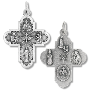 5-Way Cross Medal - 1 1/8" Silver Oxidized, Made in Italy *  (Minimum quantity purchase is 3)
