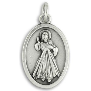 Divine Mercy Medal (Jesus I Trust in You) – 1" Oval Silver Oxidized, Made in Italy  * (Minimum quantity purchase is 3)