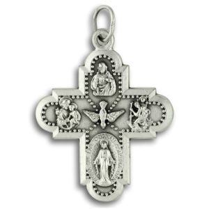 5-Way Cross Medal - 3/4" Small Silver Oxidized, Made in Italy *  (Minimum quantity purchase is 3)