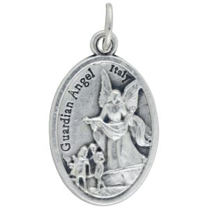  Guardian Angel / Ruega por Nosotros Medal - Silver Oxidized Die Cast - 1" (Minimum quantity purchase is 3)