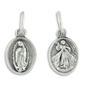 Our Lady of Guadalupe & Divine Mercy Medal - 1/2" Silver Oxidized, Made in Italy * (Minimum quantity purchase is 5)