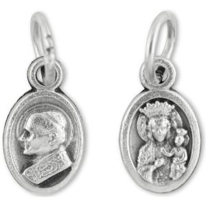 Pope St John Paul II & Our Lady of Mount Carmel Medal - 1/2" Silver Oxidized, Made in Italy  (Minimum quantity purchase is 3)