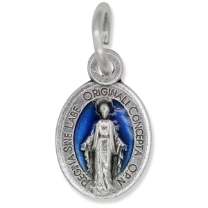 Small Miraculous Medal with Blue Enamel in Latin- 1/2", Made in Italy * (Minimum quantity purchase is 2)