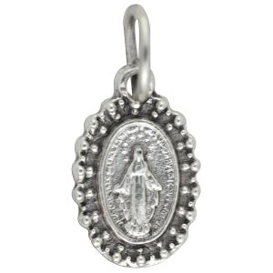 Miraculous Medal with Beaded Border – 1/2" Silver Oxidized, Made in Italy * (Minimum quantity purchase is 5)