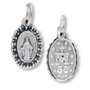 Miraculous Medal with Beaded Border – 1/2" Silver Oxidized, Made in Italy * (Minimum quantity purchase is 5)
