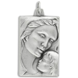 Madonna and Child Medal Large - 1 1/4" Silver Oxidized, Made in Italy * (Minimum quantity purchase is 2)
