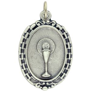 Holy Eucharist Medal with Detailed Edging - 1 3/16"  (Minimum quantity purchase is 2)
