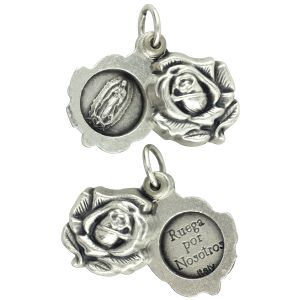 3/4" Our Lady of Guadalupe Rose Locket Style Medal - Silver Ox  - Closeout Sale *   (Minimum quantity purchase is 3)