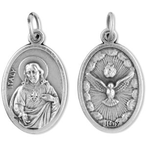  Sacred Heart / Holy Spirit Medal - Silver Oxidized Die-cast - 1"  Made in Italy  (Minimum quantity purchase is 3)