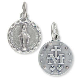 Miraculous Medal Scalloped Border - 5/8" Round Silver Oxidized, Made in Italy * (Minimum quantity purchase is 2)