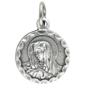 Our Lady of Sorrows Scalloped Border - 5/8" Round Silver Oxidized, Made in Italy  * (Minimum quantity purchase is 2)
