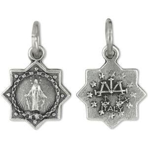 Miraculous Medal Star Shape - 1/2" Silver Oxidized, Made in Italy  *  (Minimum quantity purchase is 5)