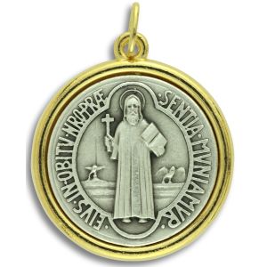  Large 1.5 Inch Two Tone St. Benedict Medal - Benedictine Monastery Designed & Made in Italy * (Minimum quantity purchase is 2)