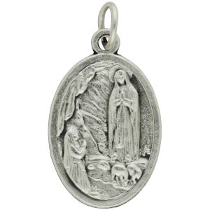 Our Lady of Lourdes Medal (St Bernadette) - 1" Silver Oxidized, Made in Italy * (Minimum quantity purchase is 3)