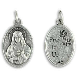  Immaculate Heart of Mary Medal - Silver Oxidized Die-Cast - 1"  Made In Italy (Minimum quantity purchase is 3)