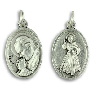 St Pope John Paul II Medal (Divine Mercy) - 1" Silver Oxidized, Made in Italy  (Minimum quantity purchase is 3)