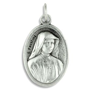 St Faustina / Pray for Us Medal - Silver Oxidized Die-Cast - 1"  Made In Italy (Minimum quantity purchase is 3)