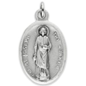St Joseph the Worker Patron Medal - Italian Silver OX 1 inch    (Minimum quantity purchase is 1)