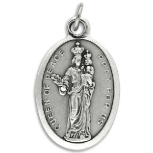 Our Lady Queen of Peace Medal - Italian Silver OX 1 inch    (Minimum quantity purchase is 2)