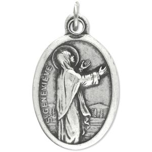  Saint Genevieve Patron Saint Medal-Italian Silver OX 1 inch  (Minimum quantity purchase is 2)