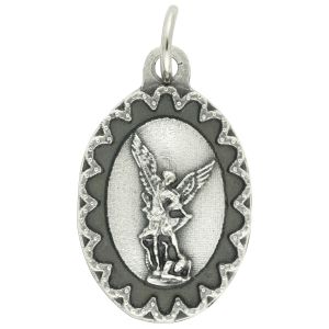 St Michael Medal with Scalloped Edge - 1" Silver Oxidized, Made in Italy  * (Minimum quantity purchase is 2)