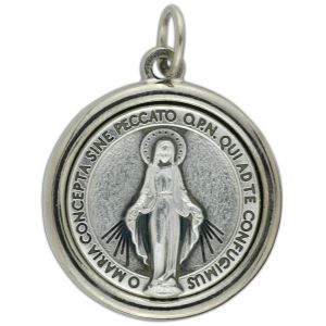  Round Silver Miraculous Medal - LATIN  - 1  (Minimum quantity purchase is 2)