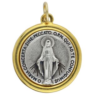 Miraculous Medal 1 3/8" Round Two Tone – Latin – Made in Italy (Minimum quantity purchase is 1)
