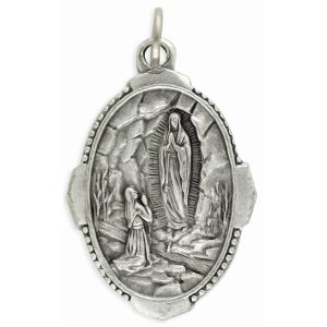  Our Lady of Lourdes / Pray for Us Medal - Unique Oval Shape - 1 inch  (Minimum quantity purchase is 2)