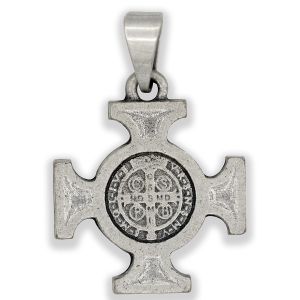 St Benedict Byzantine Cross Medal, Antique Silver - 5/8"  (Minimum quantity purchase is 2)