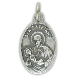 1" Spanish St Cayetano Medal (Job Seekers, Gamblers) - Silver Ox, Oval - Closeout Sale *  (Minimum quantity purchase is 3)