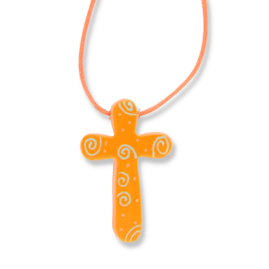 Orange and Blue Swirl Cross Necklace for Children - 1.5"  - Closeout Sale *  (Minimum quantity purchase is 3)