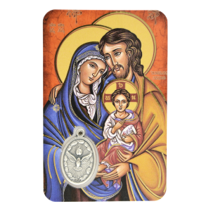  Holy Family / Holy Spirit Medal on Laminated Card - "Come Holy Spirit" in Latin  - Closeout Sale *  (Minimum quantity purchase is 1)