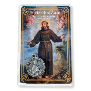 Laminated St Francis Prayer Card with Medal - Animals, Prayer for Peace   (Minimum quantity purchase is 1)